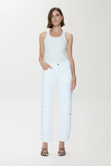 Light Gray Lexi Mid Rise Bowed Straight Jean | Vivid White Jeans