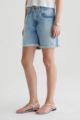 Light Gray Ex-Boyfriend Mid Rise Bermuda Short | Soft Focus Denim Shorts