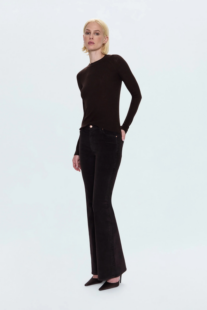 Lavender Kinsley Mid Rise Ultra Flare | Mocha Jeans
