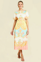Antique White Pippa Midi Dress in Venetian Paisley Midi Dress