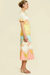 Antique White Pippa Midi Dress in Venetian Paisley Midi Dress