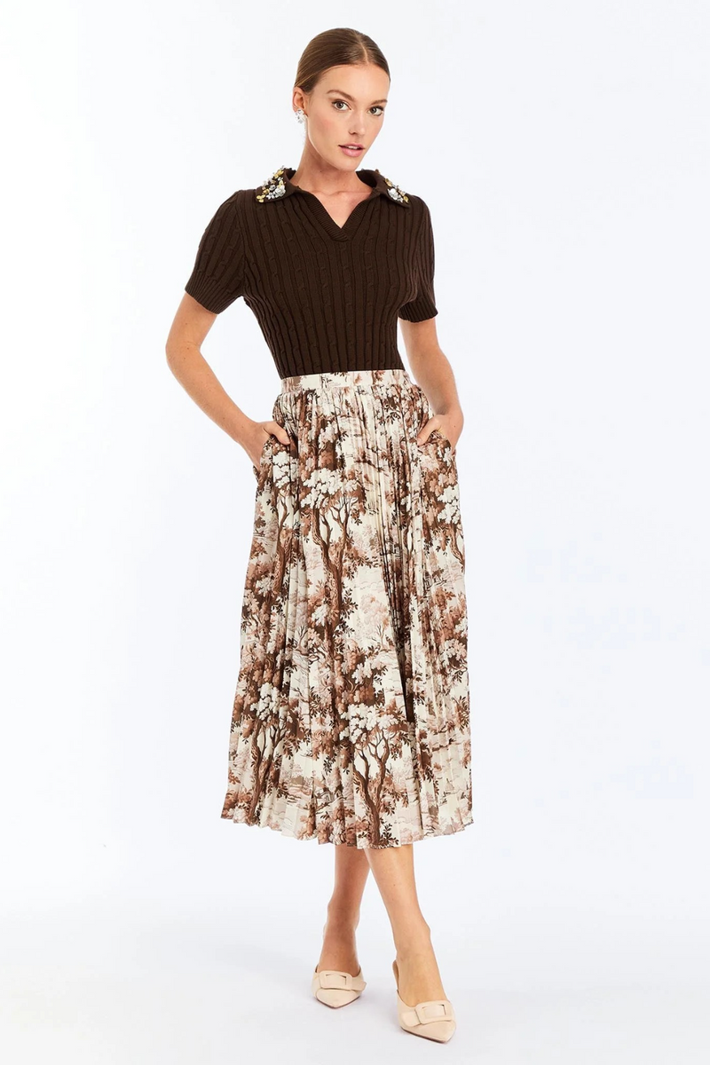 White Smoke Daniella Midi Skirt in Chestnut Toile Midi Skirt