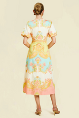 Antique White Pippa Midi Dress in Venetian Paisley Midi Dress