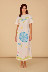 Tan Gwenyth Dress in Flora Painted Midi Dress