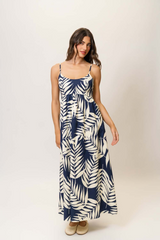 Light Gray Shivon Dress in Navy/Ivory Paradise Foliage Maxi Dress