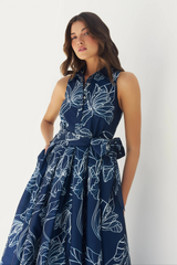 Lavender Hastings Dress in Navy/White Dramatic Vining Iris Maxi Dress