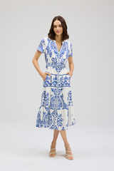 Light Gray Lizzy Dress in Porcelain Print Midi Dress