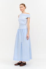 Light Gray Audrey Mixed Media Asymmetrical Midi Midi Dress