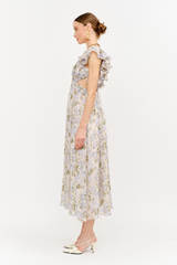 Lavender Jillian Flutter Sleeve Floral Dress Midi Dress