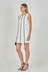 Gray Linen Binded Mini Dress in White/Black Mini Dress