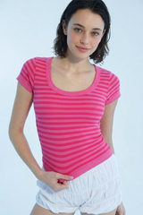 Lavender Tamra Striped Scoop Neck Top Top