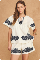 Tan Cottage Bloom Embroidered Top Top