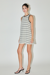 Light Gray Striped Mini Dress in White Black Combo Mini Dress