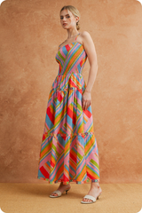 Tan Rainbow Rhythm Midi Dress Midi Dress