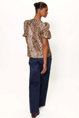 Dark Slate Gray Nadine Top in Natural Realistic Leopard Top