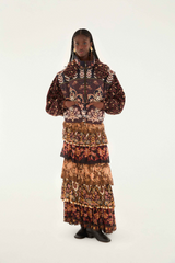 Beige Mixed Scarves Ruffled Maxi Skirt Maxi Skirt