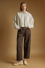 Saddle Brown Downtown Striped Button Down Shirt Top