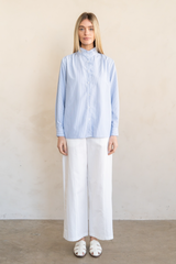 Antique White Striped Ruffle Neck Blouse Shirt