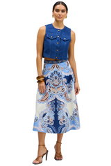 White Smoke Mabel Skirt in Azure Paisley Midi Skirt