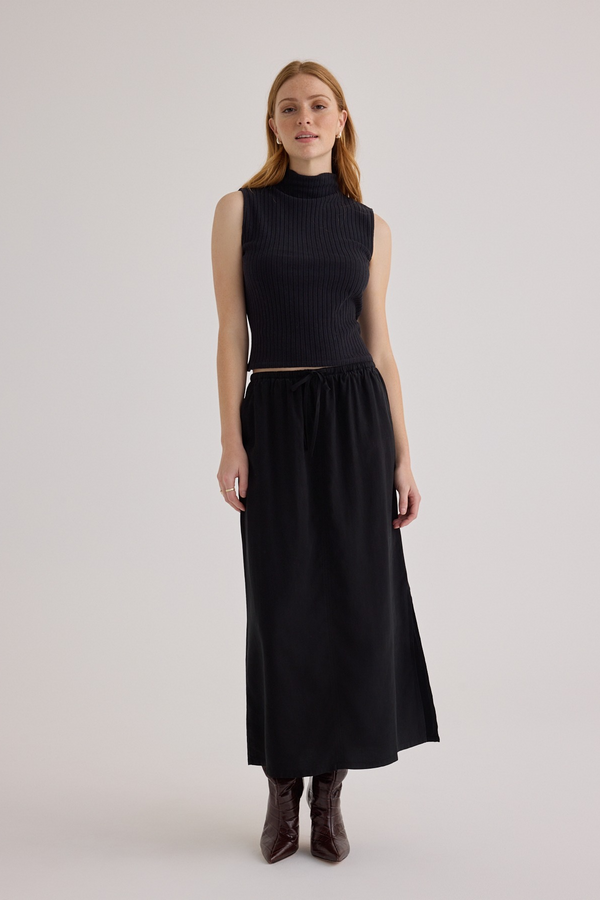 Light Gray Back Slit Skirt Maxi Skirt