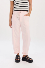 Light Gray Villa Pink Drawstring Barrel Jean Jeans