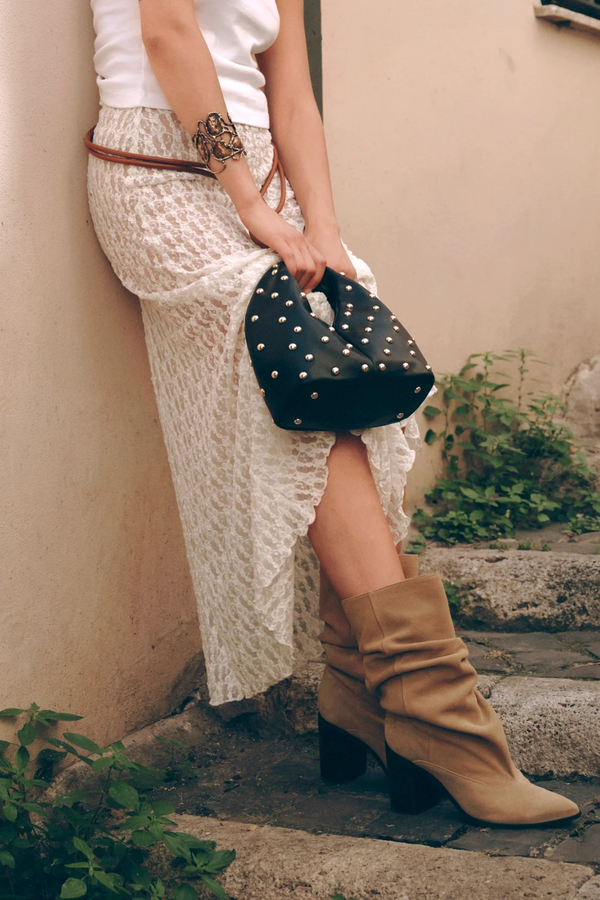 Rosy Brown Dahlia Studded Handbag Handbags