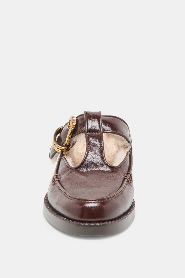 White Smoke Harlah Plush Flats | Chocolate Leather Shoe