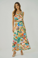 Gray Nemy Skirt in Multi Picnic Park Conversational Midi Skirt