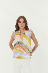 Lavender Brenna Top in Multi Cascade Brushstrokes Top