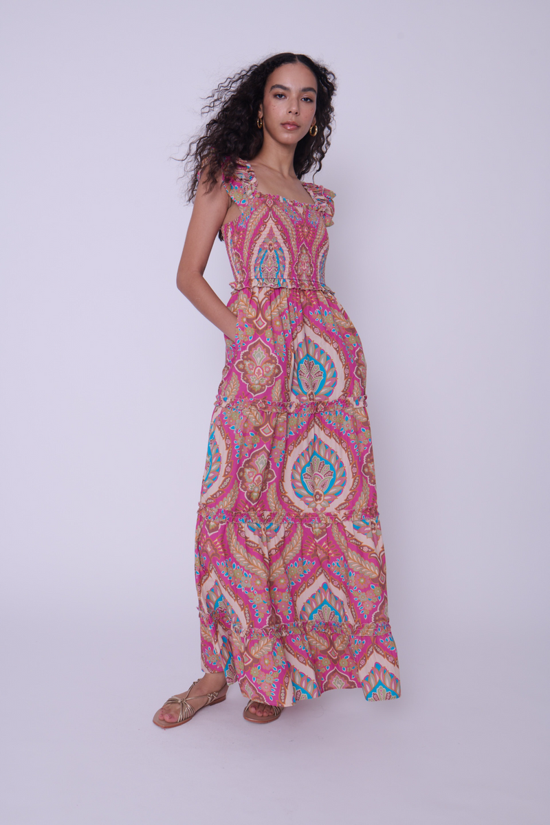 Thistle Gaya Dress in Jupiter Print Pink Maxi Dress
