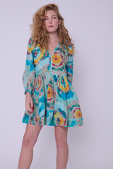 Gray Zelda Dress in Canary Tie Dye Print Mini Dress