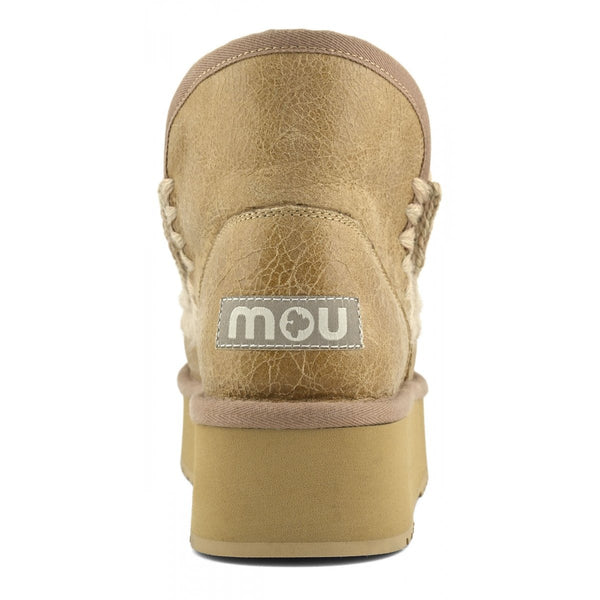 Dark Khaki Mini Eskimo Platform Mou | Crackled Old Beige Boots