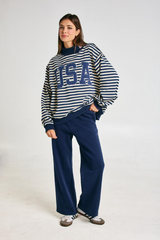 Light Gray USA Embroidered Stripe Mock Neck Sweatshirt Sweatshirt