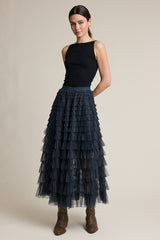 Light Gray The Fireside Plaid Ruffle Maxi Skirt Maxi Skirt