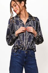 Antique White Kodie Top in Navy/Ivory Sketched Rodeo Top