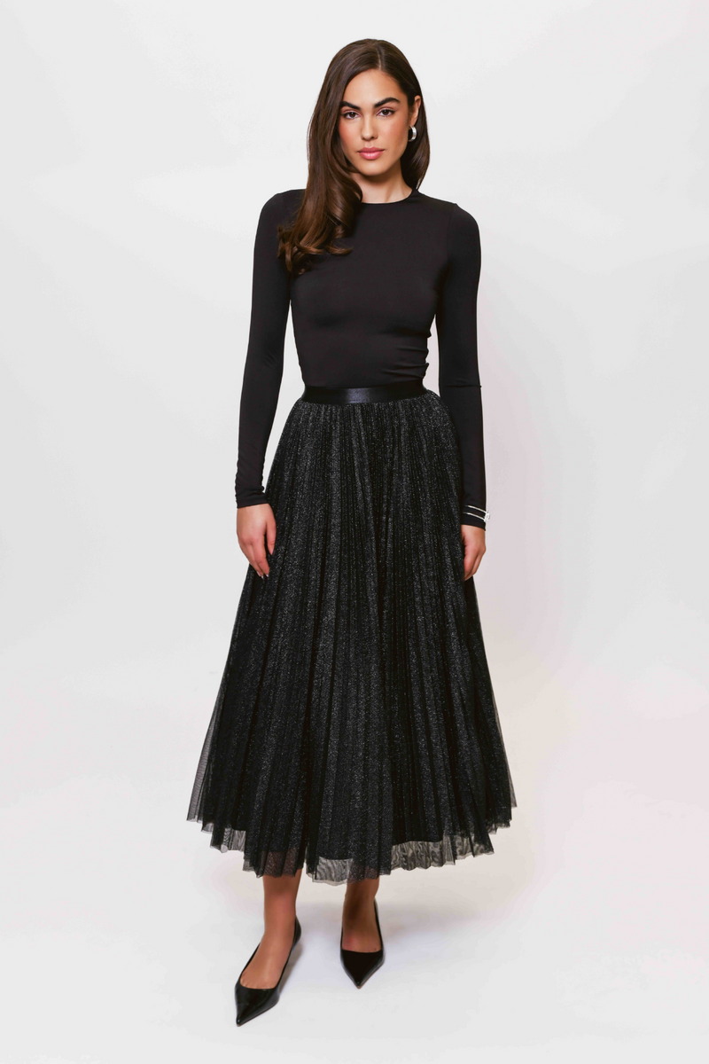 Black Roma Sparkle Skirt Midi Skirt