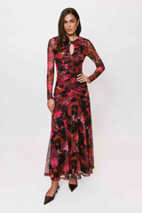 Lavender Ramy Ruched Maxi Dress in Pink Multi Abstract Paint Maxi Dress
