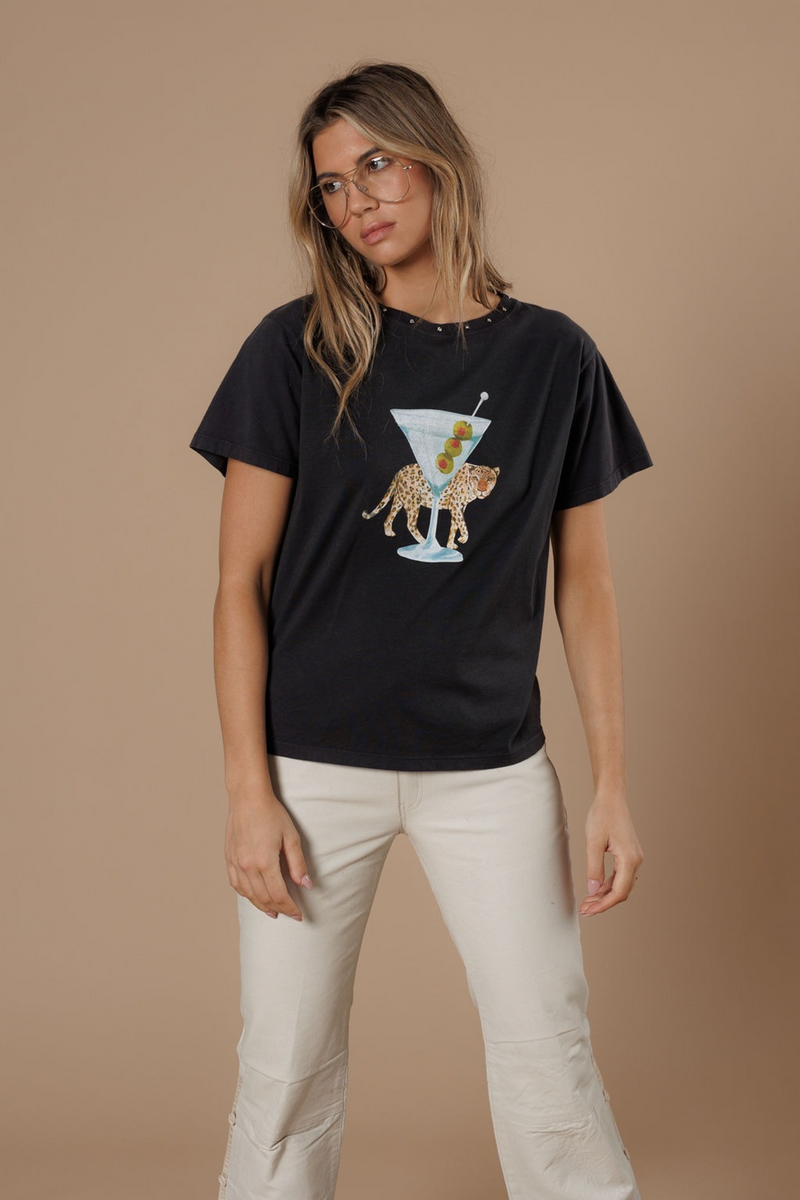 Rosy Brown Leopard Martini Wide Boy Tee Tee