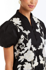 Black Elliana Barong Midi Dress in Black Ivory Midi Dress