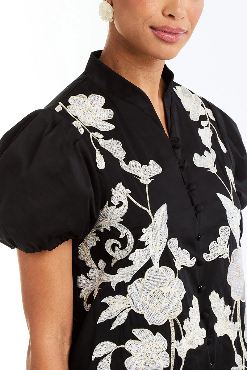 Black Elliana Barong Midi Dress in Black Ivory Midi Dress