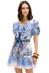 White Smoke Isabella Dress in Azure Paisley Mini Dress