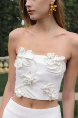 Light Gray Crochet Flower Bandeau Top Crop Top