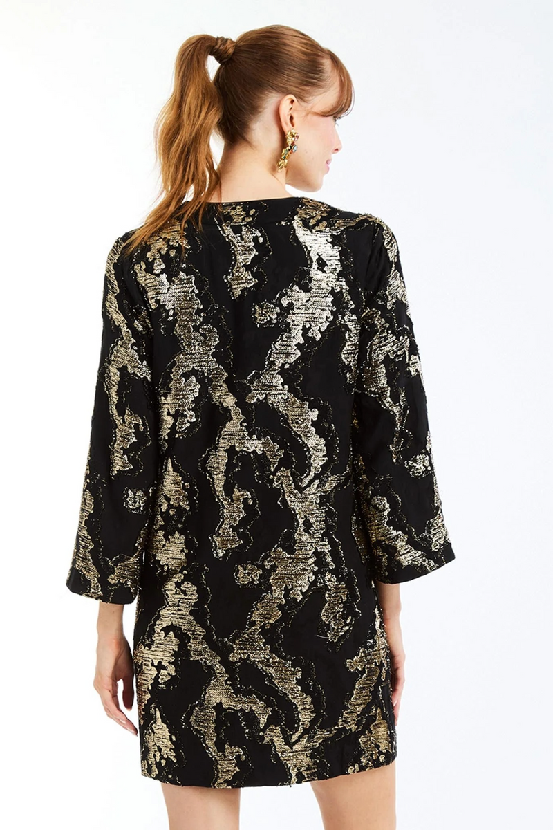 Beige Ines Mini Dress in Black Gold Mini Dress