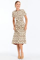White Smoke Hampton Convertible Midi in Deco Quatrefoil Midi Dress