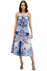 White Smoke Mabel Skirt in Azure Paisley Midi Skirt