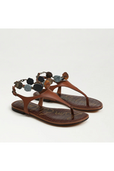 Lavender Canna Thong Flat Sandal | Rich Cognac Leather Sandal