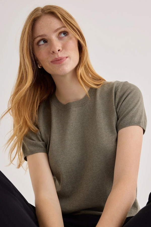 Gray Short Sleeve Crew Neck Knit Top Top
