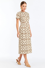 White Smoke Hampton Convertible Midi in Deco Quatrefoil Midi Dress