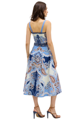 White Smoke Mabel Skirt in Azure Paisley Midi Skirt