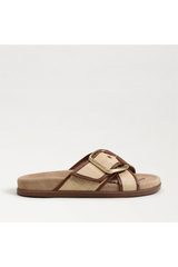 Lavender Darla Multi Buckle Slide Sandal | Bleached Beechwood Faux Raffia Sandal